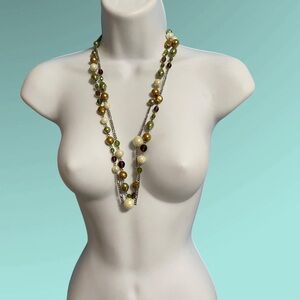 Glass Beads Silver Tone Chain Super Long Chain